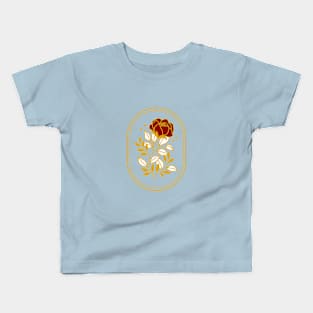 Vintage Rose Flower with Gold Yellow Lineart Kids T-Shirt